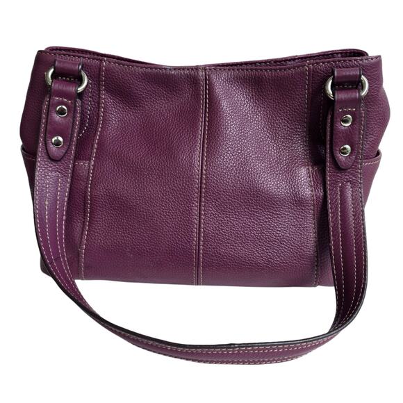 Purple Leather Purse Tignanello Pebbled Handbag Silver Tone Double Handle - Picture 5 of 13